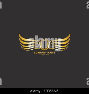 winged shield gold logo design symbol vector illustration-vector Stock Vector