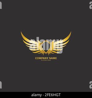 winged shield gold logo design symbol vector illustration-vector Stock Vector