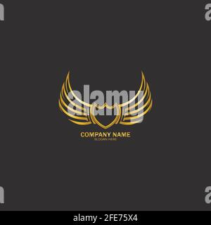 winged shield gold logo design symbol vector illustration-vector Stock Vector