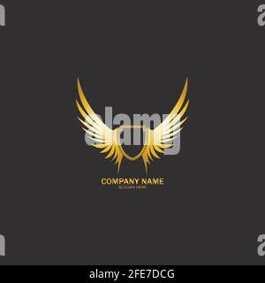 winged shield gold logo design symbol vector illustration-vector Stock Vector