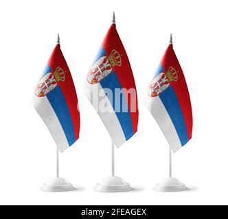Small national flags of the Serbia on a white background Stock Photo