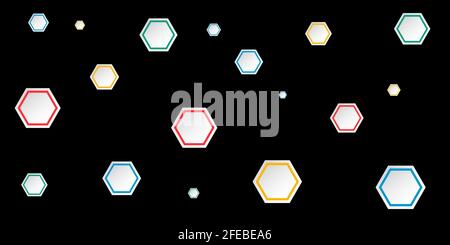 Black background and colored hexagons Stock Vector