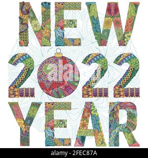 Hand-painted art design. Color hand drawn illustration. Number two thousand and twenty one new year zentangle object. Stock Vector