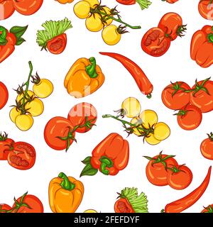 Seamless pattern tomato paprika Stock Vector
