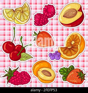 Berries and fruits stickers Stock Vector