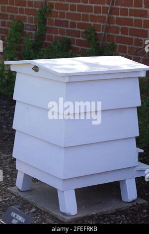 View of a beehive at Victorian Bridge End Gardens, Saffron Walden, Essex, Britain Stock Photo