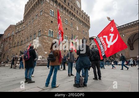 Members of the Communist party, during a demonstration in the city.. Stock Photo