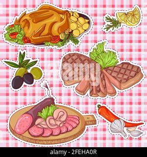 Meat products stickers Stock Vector