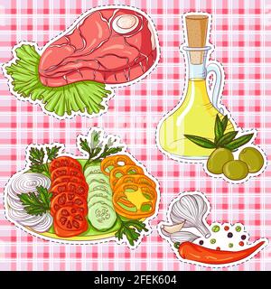 Fresh steak stickers Stock Vector