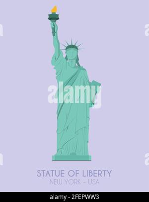 Modern design poster with colorful background of Statue of Liberty (New York, USA). Vector illustration Stock Vector