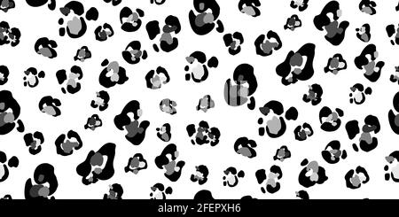 Seamless faux leopard trendy skin pattern. Abstract black animal print on white background. Make camouflage printable cheetah skin print. Vector templ Stock Vector