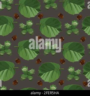 seamless pattern of hazelnuts on a gray background Stock Vector