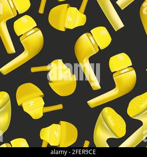 seamless pattern with yellow headphones on a dark background Stock Vector