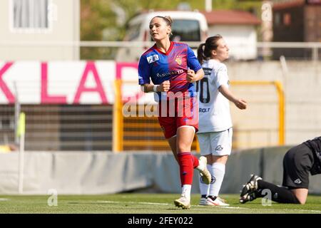 Lugano, Switzerland. 01st May, 2021. May 1st, 2021, Lugano, Stadio Comunale  Cornaredo, AXA Women's Super League: FC Lugano Femminile - FC Luzern, FC  Lugano players let the fans celebrate. In the picture