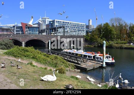 Taff's Mead Embankment Aquabus stop, Cardiff, Wales Stock Photo