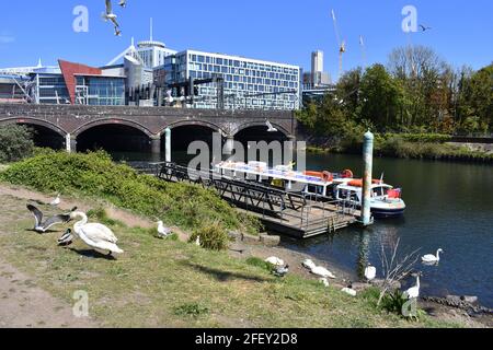 Taff's Mead Embankment Aquabus stop, Cardiff, Wales Stock Photo