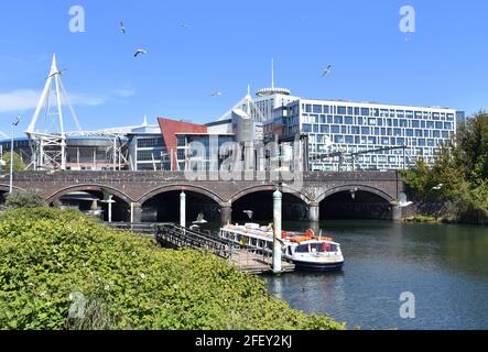 Taff's Mead Embankment Aquabus stop, Cardiff, Wales Stock Photo