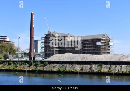 Brains Brewery redevelopment under construction, Central Quay scheme, Cardiff, Wales Stock Photo