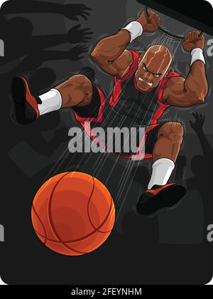 Basketball Player Doing Slam Dunk Cartoon Illustration Vector Drawing Stock Vector
