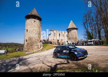 Zagreb, Croatia. April 24 2021: 58 Puskadi Janos (hun), Godor Barnabas (hun), Eurosol Racing Team Hungary, Skoda Fabia Evo, action during the 2021 Croatia Rally, 3rd round of the 2021 FIA WRC, FIA World Rally Car Championship, from April 22 to 25, 2021 in Zagreb, Croatia - Photo Bastien Roux / DPPI Credit: DPPI Media/Alamy Live News Stock Photo