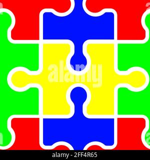 Seamless background of puzzle pieces. Bright puzzles on a black background. Stock Vector