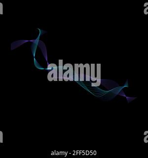 Curved multicolored lines on a black background. Vector abstract background. Stock Vector