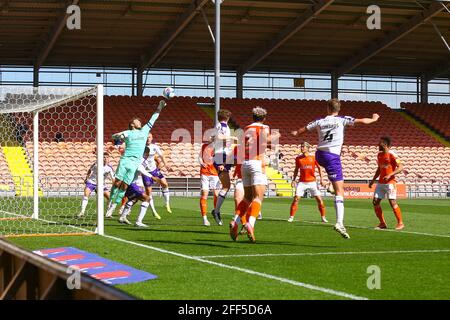 Bloomfield Road, Blackpool, UK. 24th Apr, 2021. Chris Maxwell Goalkeeper of Blackpool punches clear from a corner during the game Blackpool v Shrewsbury Sky Bet League One 2020/21 Bloomfield Road, Blackpool, England - 24th April 2021 Credit: Arthur Haigh/Alamy Live News Stock Photo