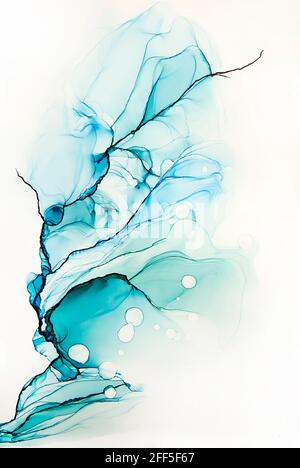 Abstract alcohol ink art drawing background with black ink Stock Photo