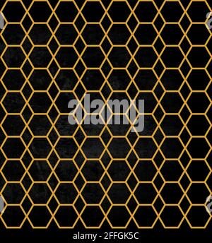 Gold luxury hexagon pattern Honeycomb Cubes on black background. Modern golden Trendy cube pattern design. Geometrical style wallpaper background. Stock Photo
