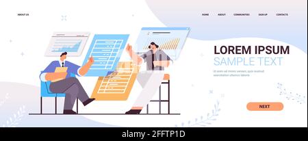 businesspeople analyzing financial data on charts and graphs planning report market analysis accounting Stock Vector