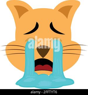 Vector emoticon illustration of a crying cartoon cat's head Stock Vector