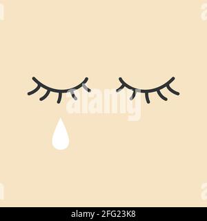 Eye with tears. Crying girl eye. Sad female tears, irritable tearful woman teared drops vector. Stock Vector