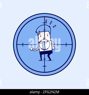 Businessman in crosshairs. Cartoon character thin line style vector. Stock Vector