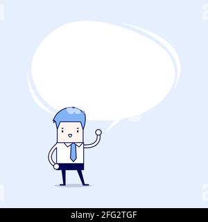 Businessman presented his idea with speech balloon. Cartoon character thin line style vector. Stock Vector
