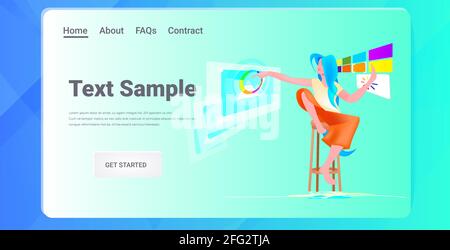 female web designer drawing in graphic editor woman creating website user interface graphic design Stock Vector