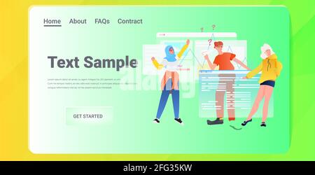 developers team creating website ui interface web application development program software optimization Stock Vector