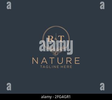 RT letters floral frames. Botanical feminine editable premade monoline unique decoration for greeting card, wedding invitation. Stock Vector
