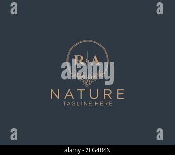 RA letters floral frames. Botanical feminine editable premade monoline unique decoration for greeting card, wedding invitation. Stock Vector
