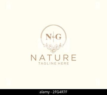 NG letters floral frames. Botanical feminine editable premade monoline unique decoration for greeting card, wedding invitation. Stock Vector