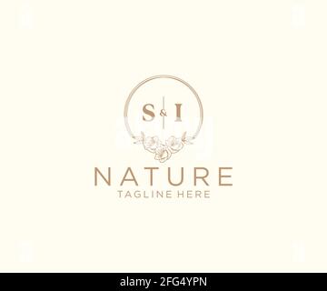 SIletters floral frames. Botanical feminine editable premade monoline unique decoration for greeting card, wedding invitation. Stock Vector