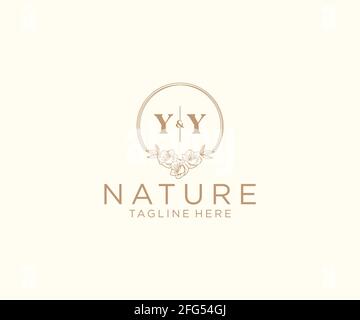 YY letters floral frames. Botanical feminine editable premade monoline unique decoration for greeting card, wedding invitation. Stock Vector