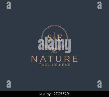 SE letters floral frames. Botanical feminine editable premade monoline unique decoration for greeting card, wedding invitation. Stock Vector