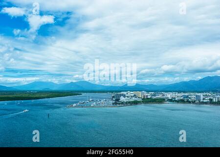 Aerial View of the city of Cairns and Trinity Inlet, Far North Queensland, FNQ, QLD, Australia Stock Photo