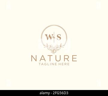 WS letters floral frames. Botanical feminine editable premade monoline unique decoration for greeting card, wedding invitation. Stock Vector