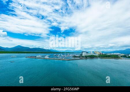Aerial View of the city of Cairns, the Marina and Trinity Inlet, Far North Queensland, FNQ, QLD, Australia Stock Photo
