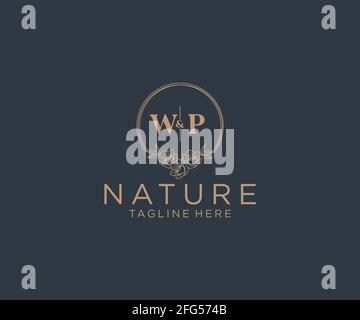 WP letters floral frames. Botanical feminine editable premade monoline unique decoration for greeting card, wedding invitation. Stock Vector