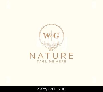 WG letters floral frames. Botanical feminine editable premade monoline unique decoration for greeting card, wedding invitation. Stock Vector