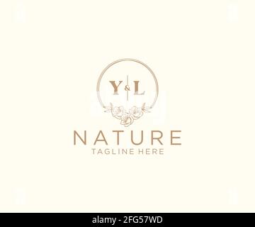 YL letters floral frames. Botanical feminine editable premade monoline unique decoration for greeting card, wedding invitation. Stock Vector