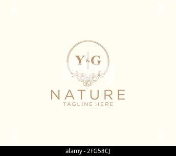 YG letters floral frames. Botanical feminine editable premade monoline unique decoration for greeting card, wedding invitation. Stock Vector