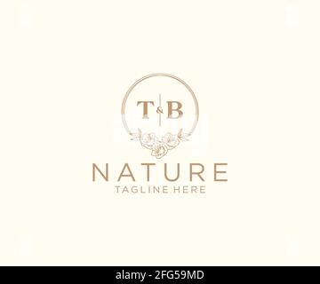 TB letters floral frames. Botanical feminine editable premade monoline unique decoration for greeting card, wedding invitation. Stock Vector